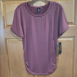 Skechers Mauve and Black Striped Short Sleeve Top